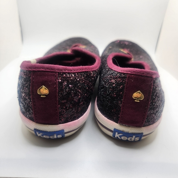 Kate Spade New York X Keds Deep Cherry Lace Up Glitter Sneakers Size 8.5 Formal - Picture 6 of 10